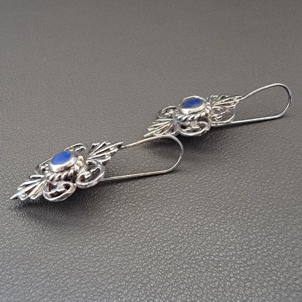 Vintage 925 Sterling Silver Filigree Drop Earrings with Secured French Wire